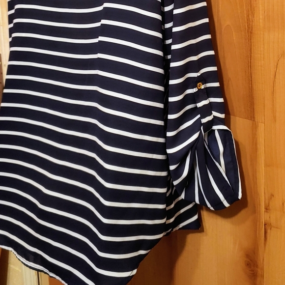 Zac & Rachel Womens L Blouse/Dress/Tunic Top Navy Blue White Stripes - Picture 4 of 9